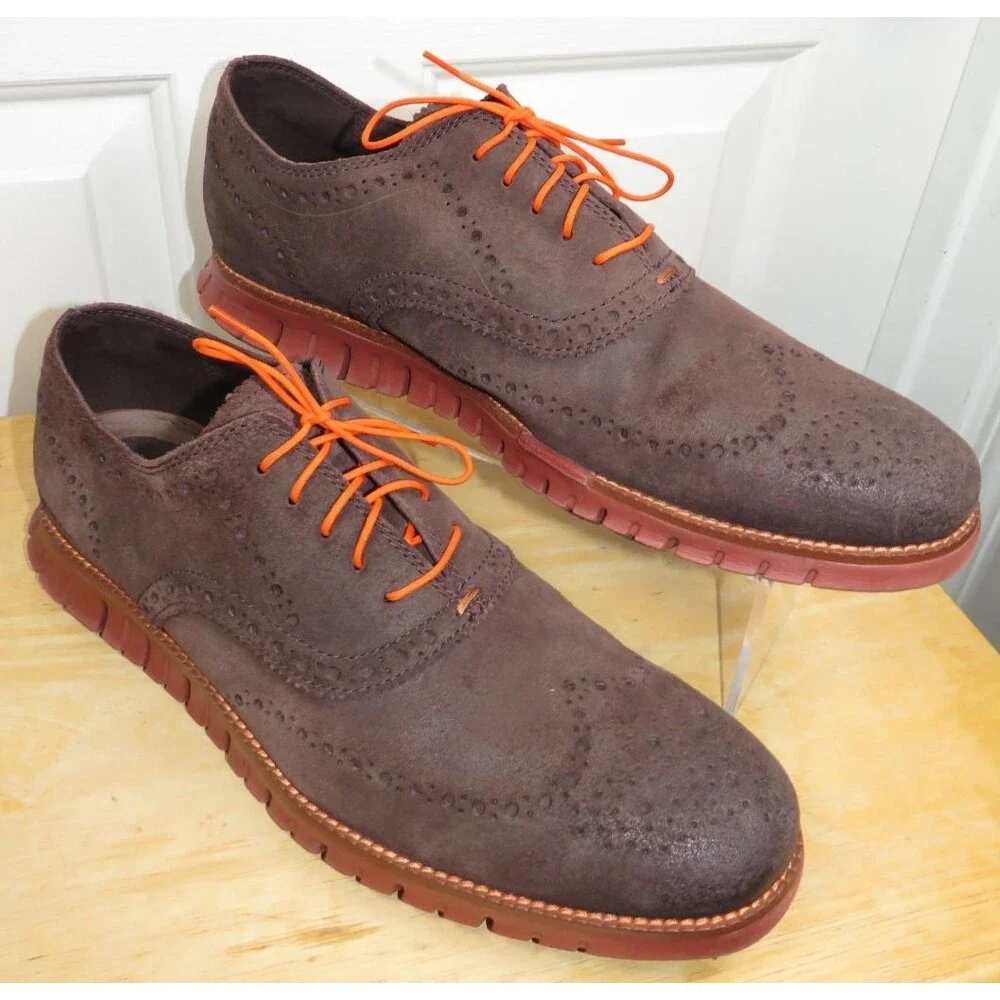 Cole Haan Lunargrand C36194 Mens 12M Wingtip Suede Brown/Orange Oxford Shoes